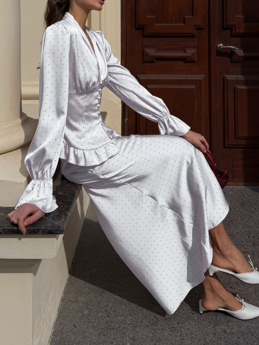 Satin Polka Dot Top and Skirt Set - Picture 5 of 12